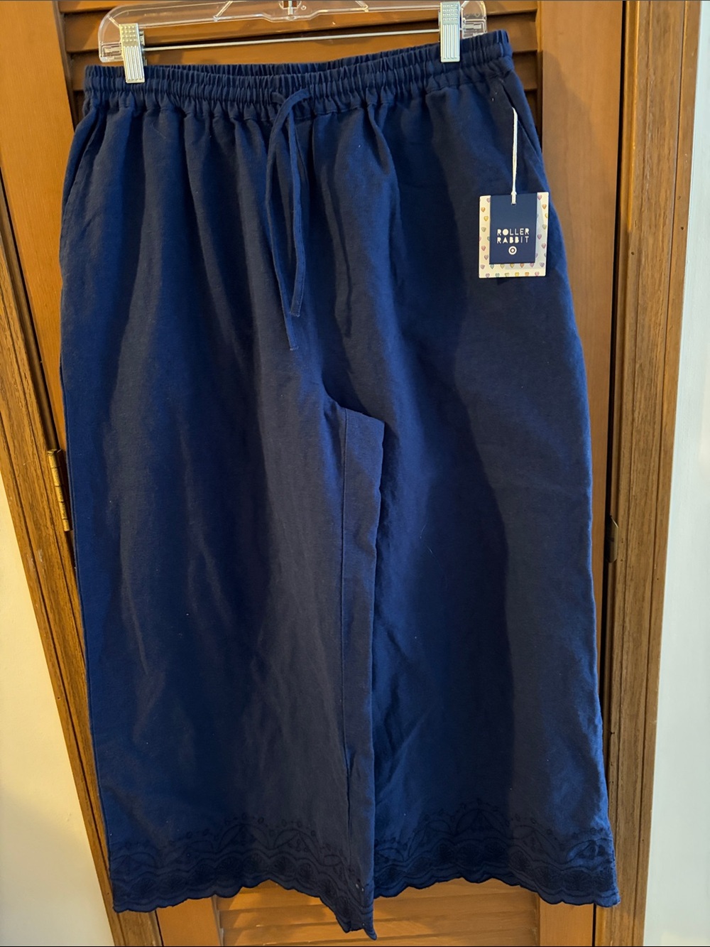 Roller Rabbit Navy Embroidered Hem pants